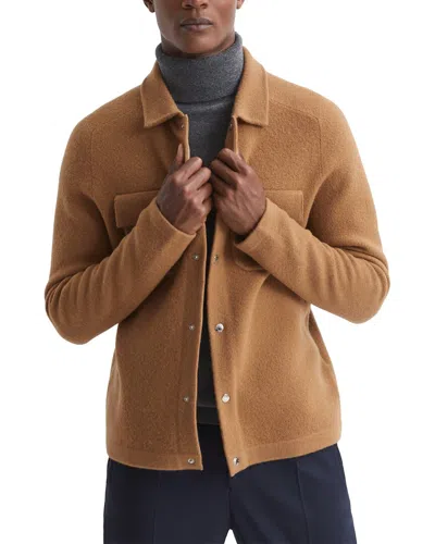 Reiss Tumble Wool Press Stud Knit Shirt In Tobacco Brown
