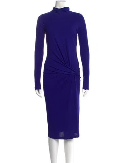 Pre-owned Reiss Turtleneck Midi Length Dress In Blue