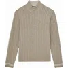 Reiss Mens Oatmeal Brown Tuscano Half-zip Cable-knit Jumper