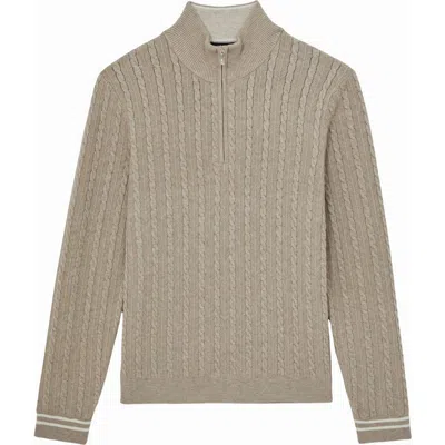 Reiss Mens Oatmeal Brown Tuscano Half-zip Cable-knit Jumper