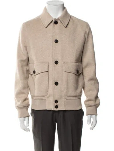 Pre-owned Reiss Tweed Pattern Bomber Jacket In Neutrals