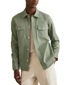 Reiss Sage Green Cotton Twill Twin Pocket Overshirt With Stretch