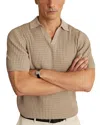Reiss Taupe Burnham Cotton Blend Textured Half Zip Polo Shirt