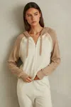 Reiss Camel/ivory Ula Wool Blend Colourblock Hoodie In Camel/ivory