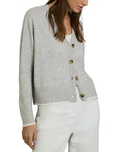 Reiss V Neck Cardigan Sweater In Grey/ivory