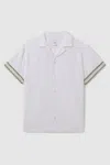 Reiss Mens White Contrast-cuff Short-sleeve Woven Shirt