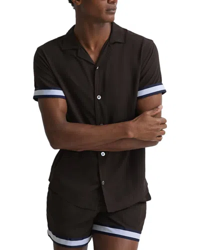 Reiss Sharday Embroidered Camp Shirt In Brown