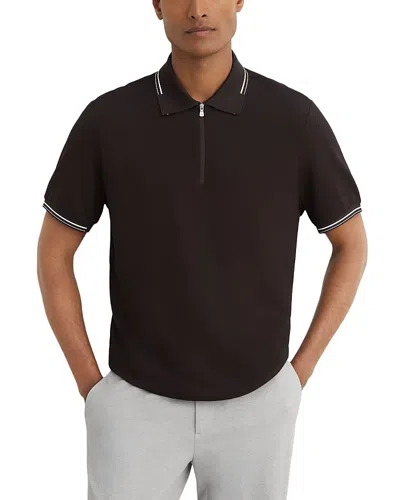 Reiss Vale Half Zip Polo In Brown