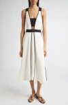 Reiss Womens Ivory Black Valencia Contrast-binding Linen-blend Midi Dress In Multi