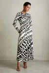 Shop Reiss Black/white Vanita Printed Jersey Twist Detail Midi Dress