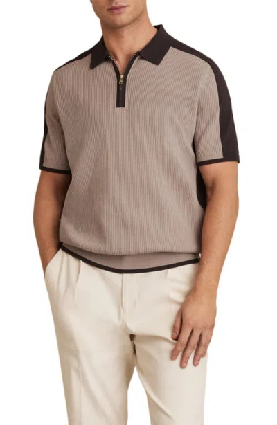 Reiss Varley Rib Colorblock Zip Polo Sweater In Neutral