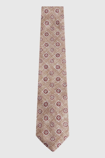 Reiss Vasari - Oatmeal/rose Silk Medallion Print Tie, One