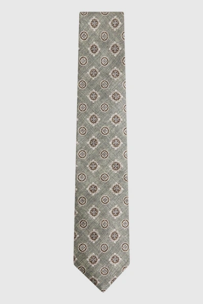 Reiss Vasari - Sage Melange Silk Medallion Print Tie, In Gray