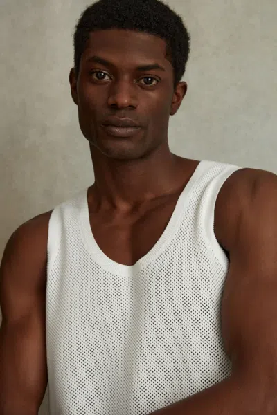 Reiss Optic White Open-stitch Cotton Vest