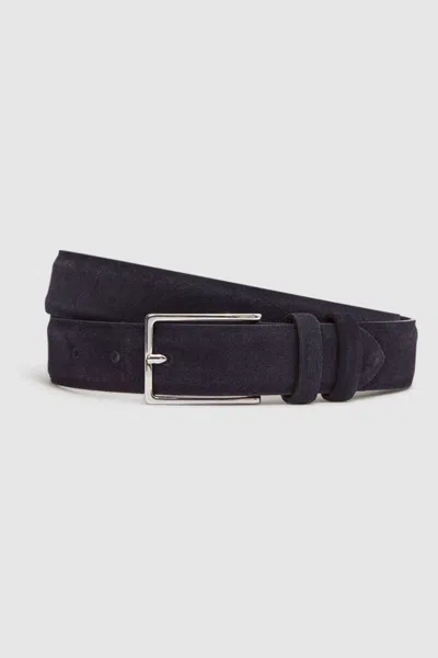 Reiss Mens Navy Dante Adjustable-buckle Suede-leather Belt