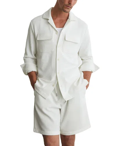Reiss Vento Micro Waffle Texture Long Sleeve Shirt In White