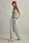 Reiss Light Blue Petite Lyocell Linen Wide Leg Trousers In Light Blue