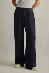 REISS NAVY PETITE LYOCELL-LINEN WIDE LEG TROUSERS