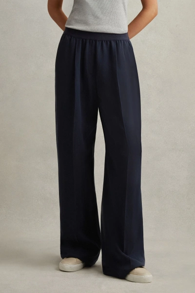Reiss Vera Waistband Linen-blend Wide Leg Trouser In Blue