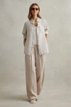 Reiss Oatmeal Petite Lyocell Linen Wide Leg Trousers