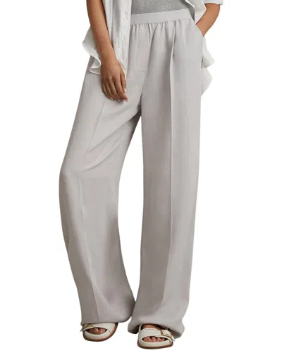 Reiss Vera Waistband Linen-blend Wide Leg Trouser In Gray