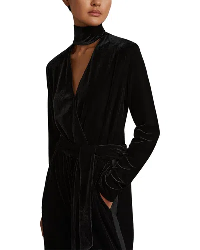 Reiss Vera Wrap Neck Velvet Jumpsuit In Black