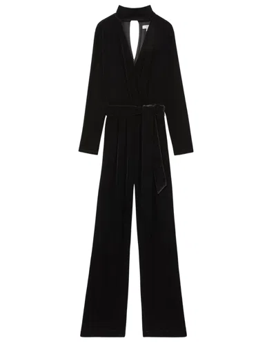 Reiss Vera Wrap Neck Velvet Jumpsuit In Black