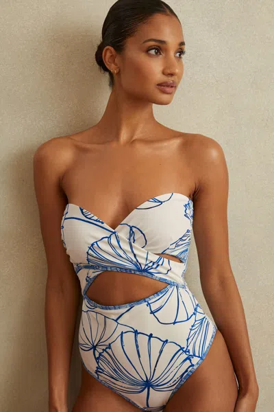 Reiss Natural Print Printed Wrap Front Swimsuit