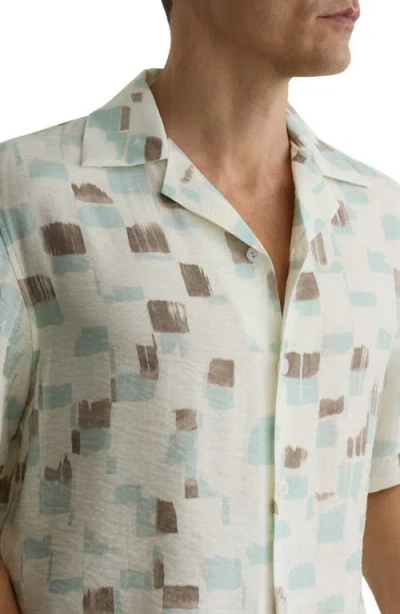Reiss Mens Off White Vespucci Brushstroke-print Cotton Shirt Xl In Brown