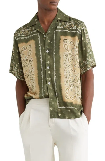 Reiss Vicente Short Sleeve Paisley Print Cuban Shirt In Green