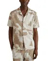 Reiss Sand/white Viceroy Brushstroke Print Cuban Collar Shirt In Sand/white