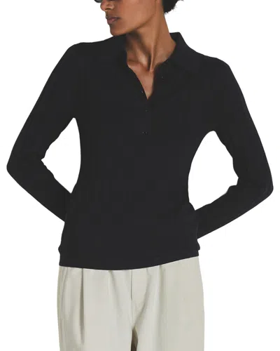 Reiss Victoria Wide Rib Wool & Silk-blend Polo Sweater In Black