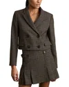 Reiss Vienna Cropped Textured Blazer In Brown Check