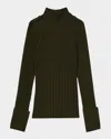 Reiss Green Rib-knit High-neck Top In Green
