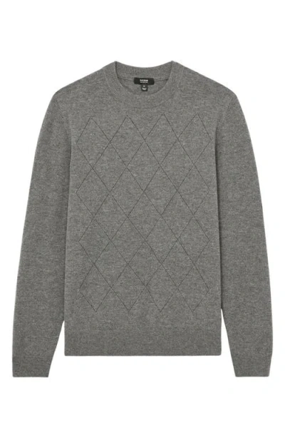 Reiss Vince Argyle Wool Sweater In Mid Grey Melange