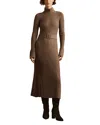 Reiss Mocha Ribbed Roll Neck Belted Midi Dress In Mocha
