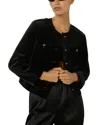 Reiss Viola Velvet Cropped Jacket In Black