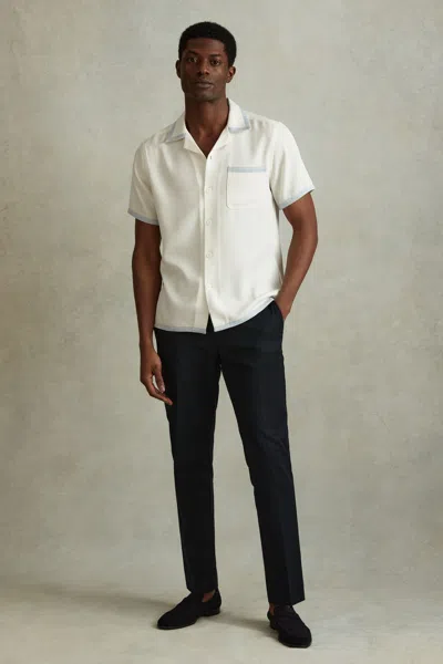 Reiss Ecru/soft Blue Vita Contrast Trim Cuban Collar Shirt
