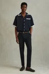 Reiss Navy/ecru Contrast Trim Cuban Collar Shirt