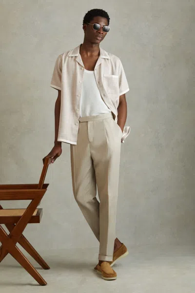Reiss Oatmeal/white Vita Contrast Trim Cuban Collar Shirt In Oatmeal/white