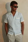 Reiss Vita - Soft Blue/white Contrast Trim Cuban Collar Shirt, Xl