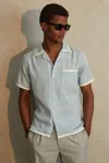 Reiss Soft Blue/white Vita Contrast Trim Cuban Collar Shirt
