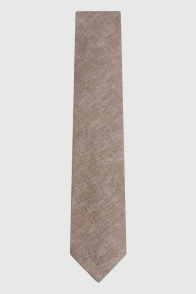 Reiss Vitali - Light Brown Melange Linen Tie, In Blue