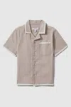 Reiss Kids' Vitan - Stone/white Linen Contrast Cuban Collar Shirt, Uk 13-14 Yrs