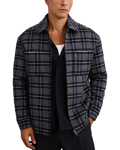 REISS VITARLI LONG SLEEVED ZIP THROUGH CHECK TWIN POCKET WADDED OVERSHIRT