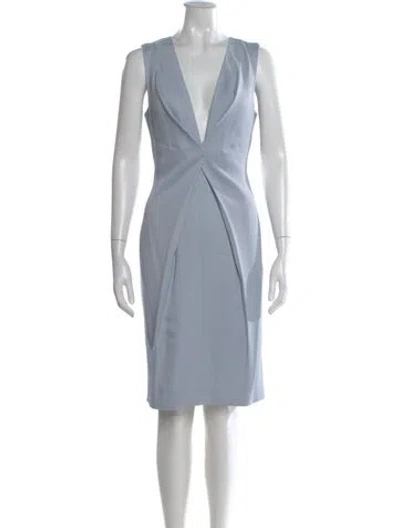 Pre-owned Reiss V-neck Knee-length Dress In Blue