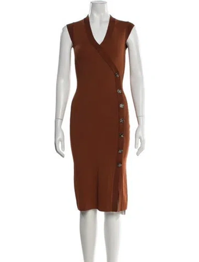 Pre-owned Reiss V-neck Knee-length Dress In Brown