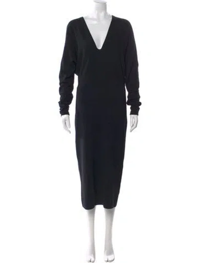 Pre-owned Reiss V-neck Long Dress In Black