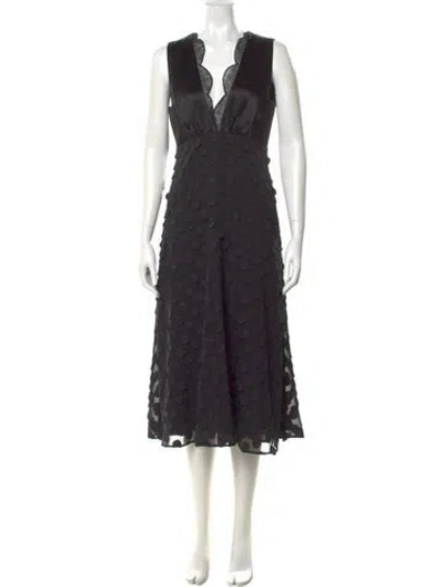 Pre-owned Reiss V-neck Long Dress In Black