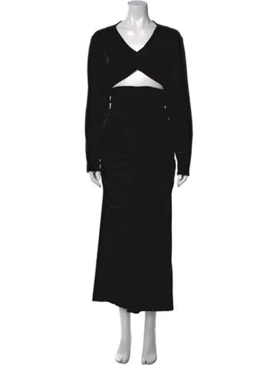 Pre-owned Reiss V-neck Long Dress In Black